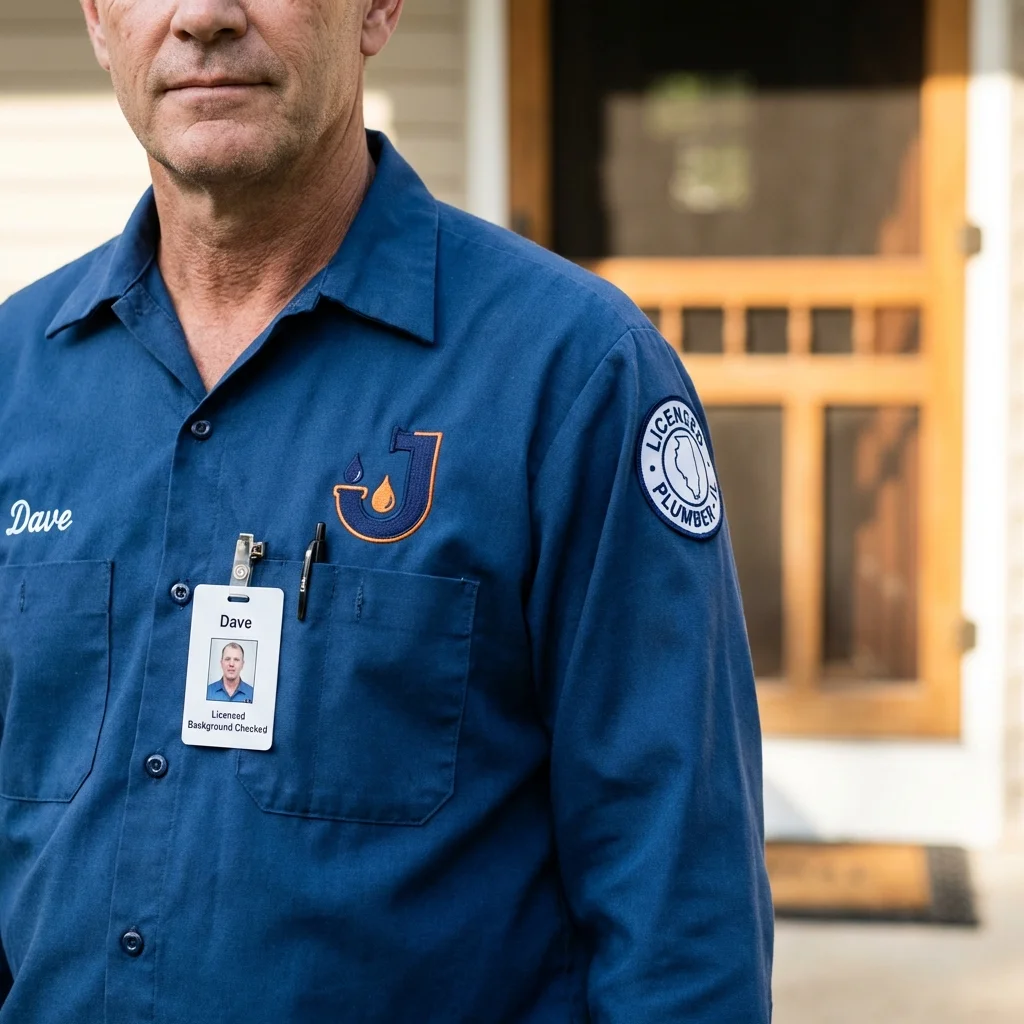 Licensed plumber showing ID badge in Wilbraham, MA
