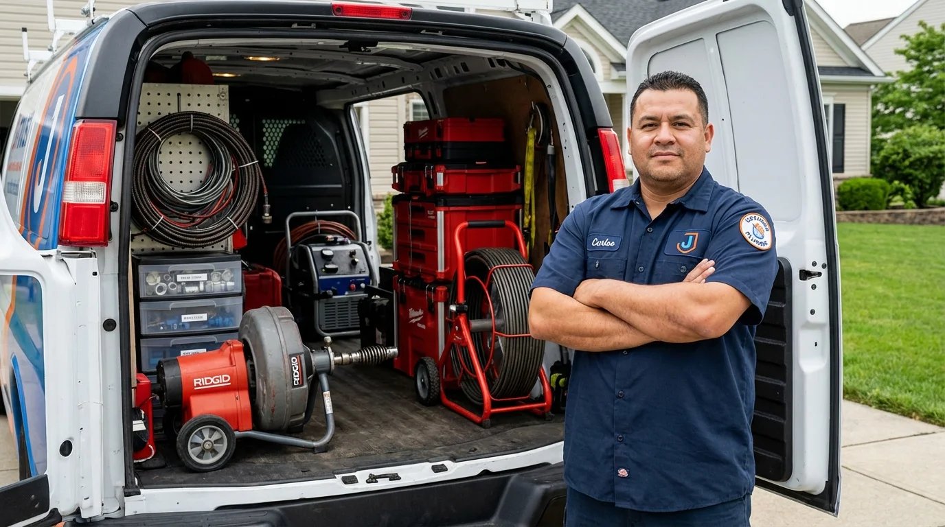 Professional drain cleaning equipment and Johns Plumbing LLC plumber in Wilbraham