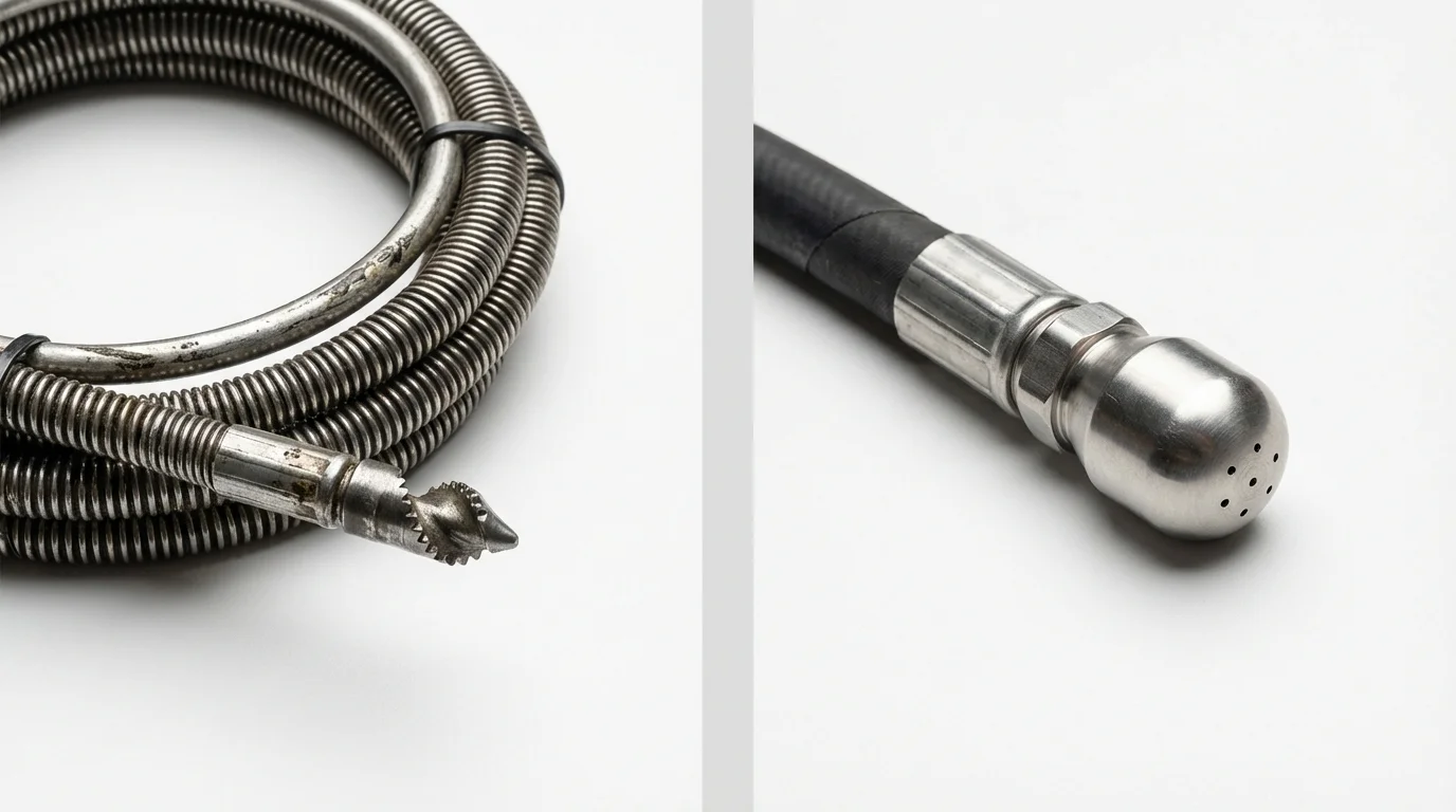 Drain snake cable and hydro jetting nozzle used for drain cleaning in Wilbraham, MA