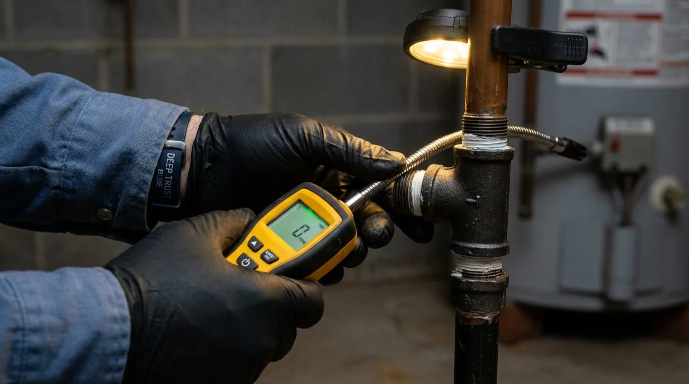 Gas leak detection with electronic sniffer by Johns Plumbing LLC in Wilbraham