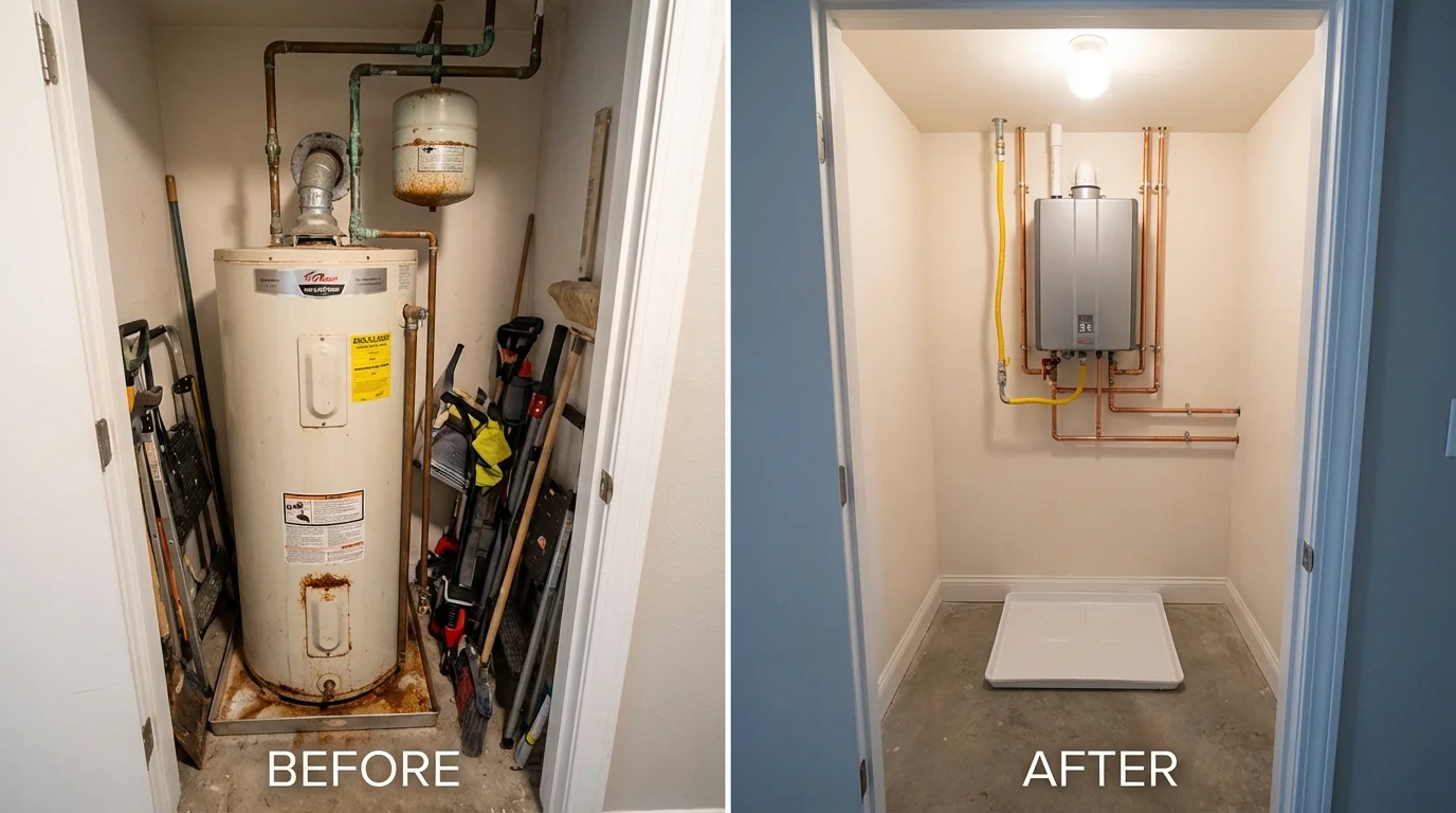 Tank water heater versus wall-mounted tankless unit comparison for Wilbraham, MA homeowners